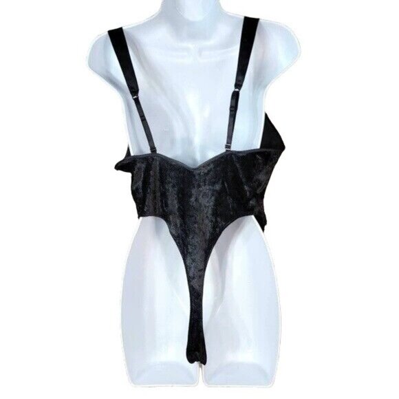 Victoria's Secret Velvet Teddy Black Large Beads Thong Bodysuit Gold Label VTG - Picture 6 of 7